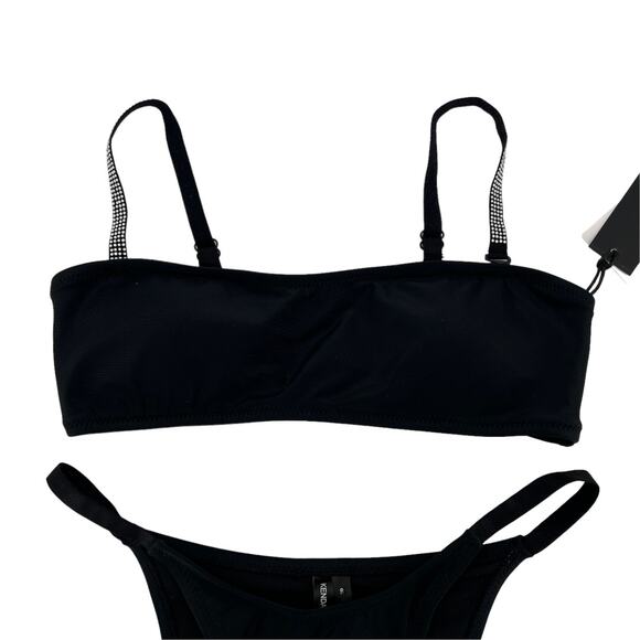 Kendall + Kylie Womens Black Rhinestone Bikini Set Two-Piece Swimsuit Small S - Picture 2 of 12